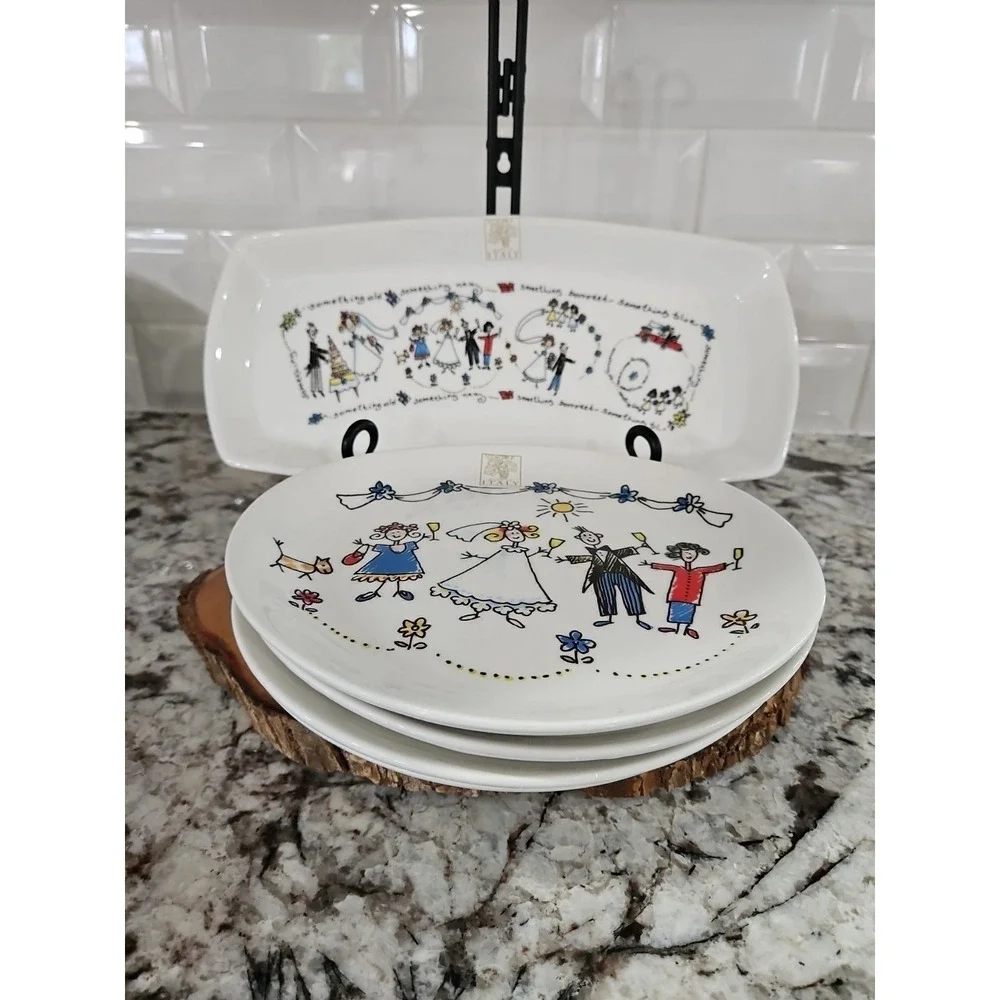 Opificio Etico‎ - SET OF 5- 1 Serving Platter 12.5 inc , 4 Plates 8.5 Inc